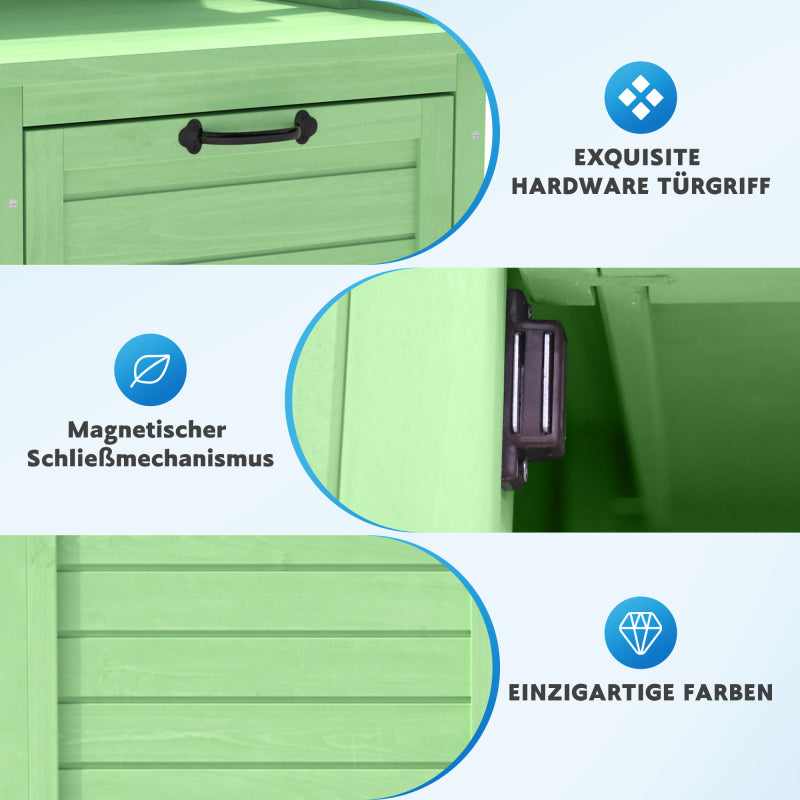 Holz Gartenschrank,Gartenschrank mit Regalen  Outdoor Schrank, Gartenschrank Geräteschuppen Terrassenschrank, Balkonschrank, Gerätehaus, Garten Möbel,Grün