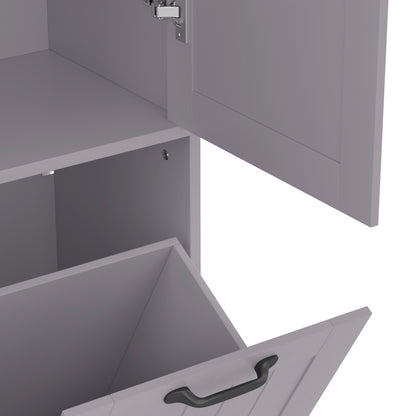 78 x 35 x 172 cm Badezimmerschrank, feuchtigkeitsbeständige Farbe, doppelter Wäschekorb, vier offene Fächer, eine Tür, drei Fächer in der Tür, verstellbare Regale, viel Stauraum, Grau
