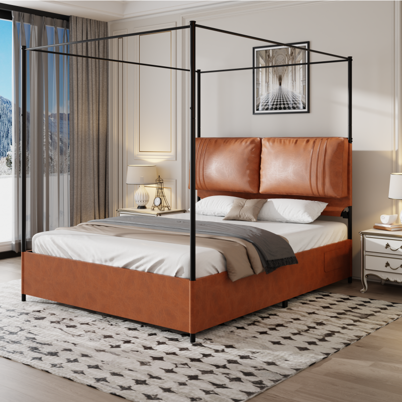 High-End-leichte Luxus Stil mit zwei Leder-Weich Kissen, ausgestattet mit 4 abnehmbaren, zweizweckigen Lederbett, kein Boxfeder 140*200