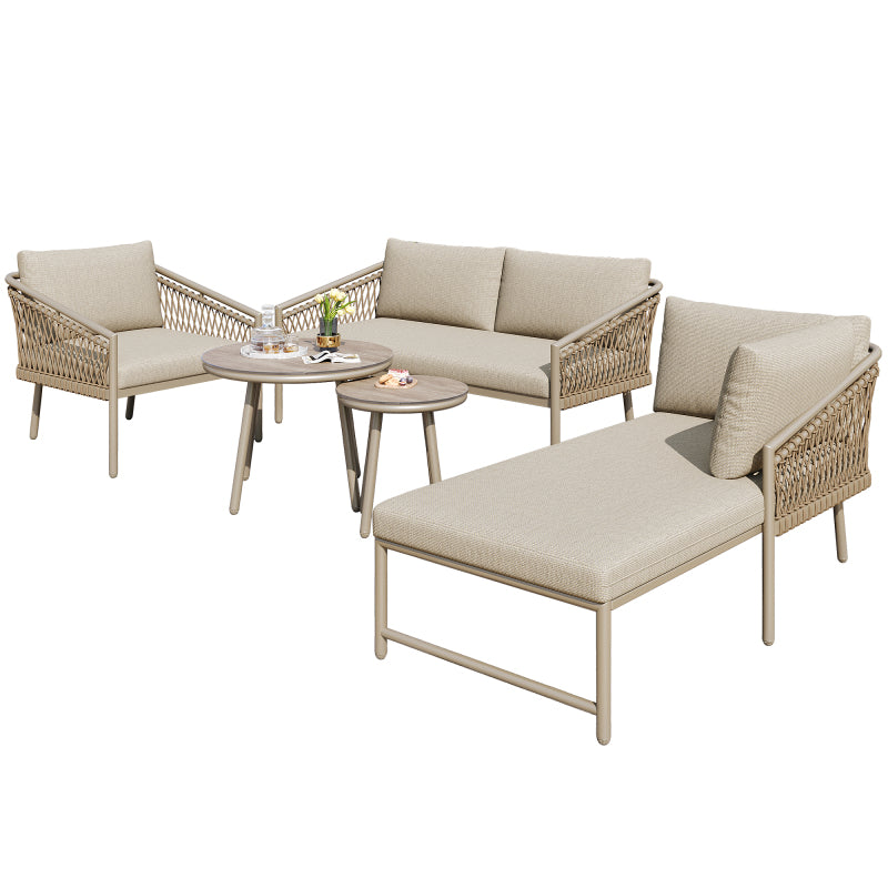 Garten Lounge Set, Seil Gartenmöbel Set, Modernes Outdoor Sofa Set Handgewebtes Seil, Inklusive Aller Sitz- Und Rückenkissen, Balkonset, Garten Und Terrasse, Khaki