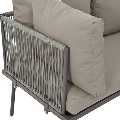 Garten-Lounge-Set aus Eisen, Gartenmöbel-Set aus grauem Seil, L-förmiges Gartenmöbel-Set, Lounge-Set aus grauem Seil mit Sitzkissen, verstellbaren Füßen, 2 Sofas und 1 Tisch