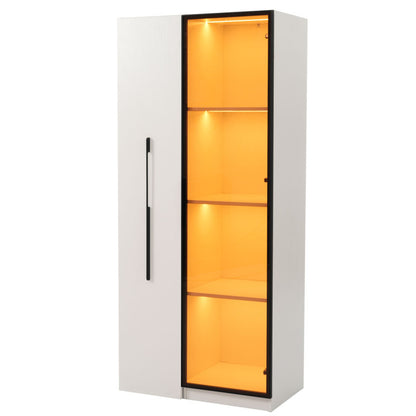 Multifunktionsschrank 160 cm hoch – Bücherregal und Vitrine mit Türen aus gehärtetem Glas, Türrahmen aus Aluminium, 1 Tür, 1 seitliche Schublade, mit Rollen und LED-Beleuchtung – Vitrine, Esszimmersch