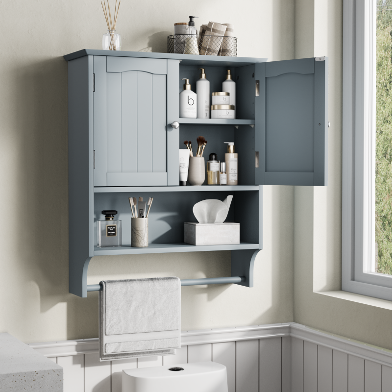Badezimmer Wandschrank mit Handtuchhalter, hellgrau