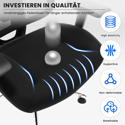 3D Ergonomischer Bürostuhl 200KG Großer und hoher Bürostuhl mit 3D Weiches Kissen 4D Armlehnen Schreibtischstuhl Mesh Bürostuhl für Haus und Büro Atmungsaktiver Netz-Chefsessel