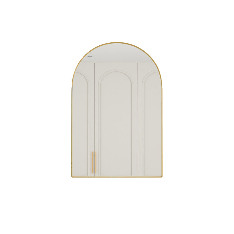 Stylish Arched Mirror Cabinet, Recessed Medicine Cabinet, Wall Cabinet with Metal Framed, Mirror and Adjustable Shelves, Mirror Cabinet with Storage for Bathroom, Living Room and Bedroom, Gold