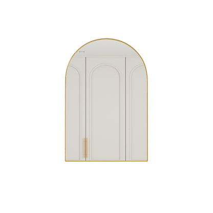 Stylish Arched Mirror Cabinet, Recessed Medicine Cabinet, Wall Cabinet with Metal Framed, Mirror and Adjustable Shelves, Mirror Cabinet with Storage for Bathroom, Living Room and Bedroom, Gold