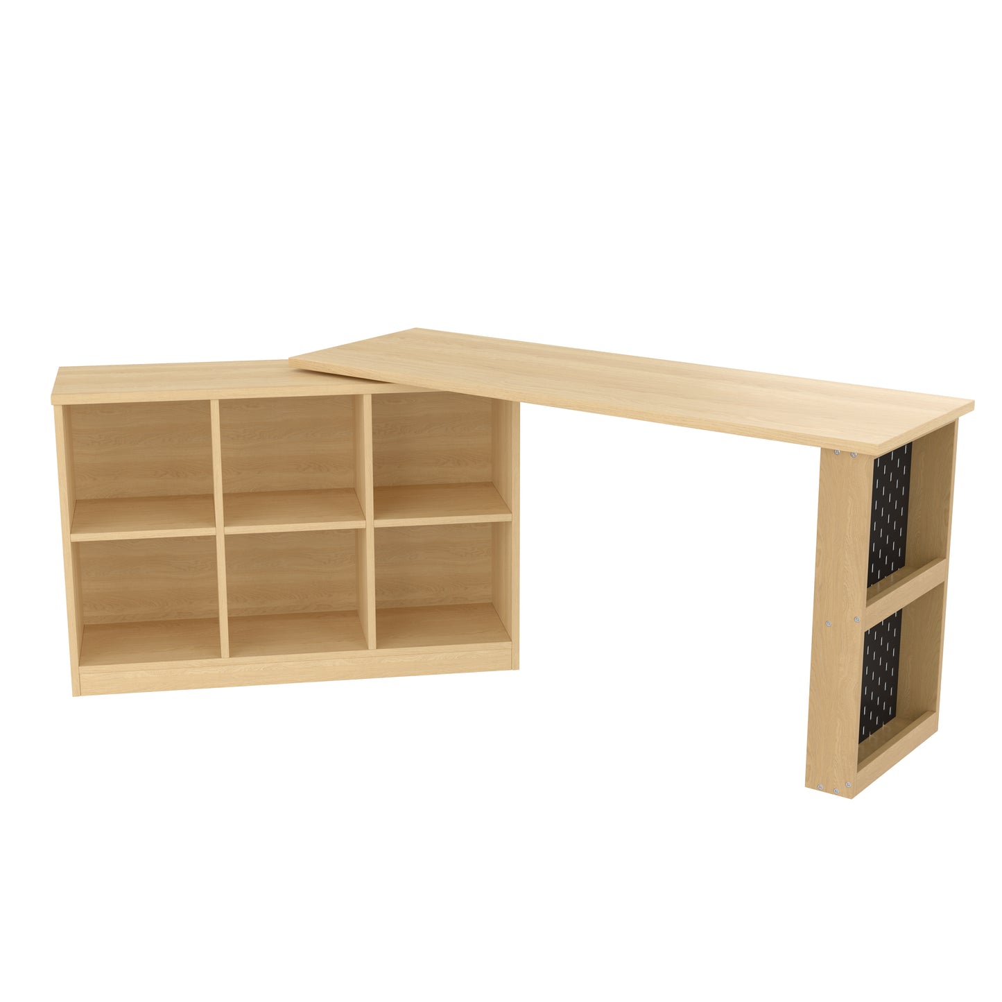 Multifunktionaler Bürotisch, Sechsfach-Lagerschrank + Ablage, super belastbar, veränderbare Form, Natural