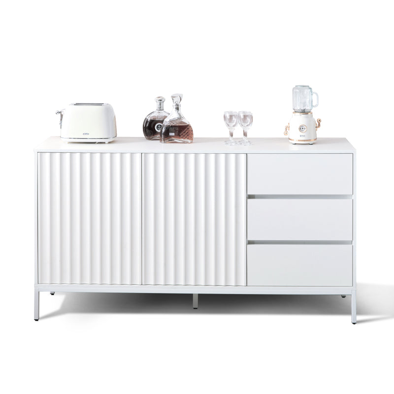 1.5m weißes modernes minimalistisches Sideboard, Aufbewahrungsschrank, Wellenmuster-Design, verstellbare Einlegeböden, 3 Schubladen, geeignet für Küche, Wohnzimmer, Korridor und andere Multi-Szene