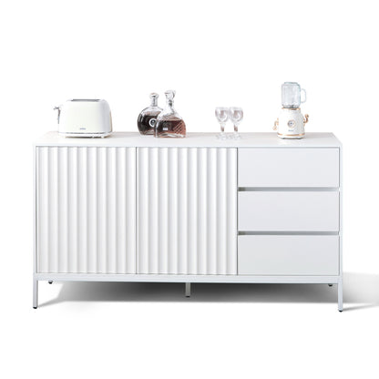 1.5m weißes modernes minimalistisches Sideboard, Aufbewahrungsschrank, Wellenmuster-Design, verstellbare Einlegeböden, 3 Schubladen, geeignet für Küche, Wohnzimmer, Korridor und andere Multi-Szene