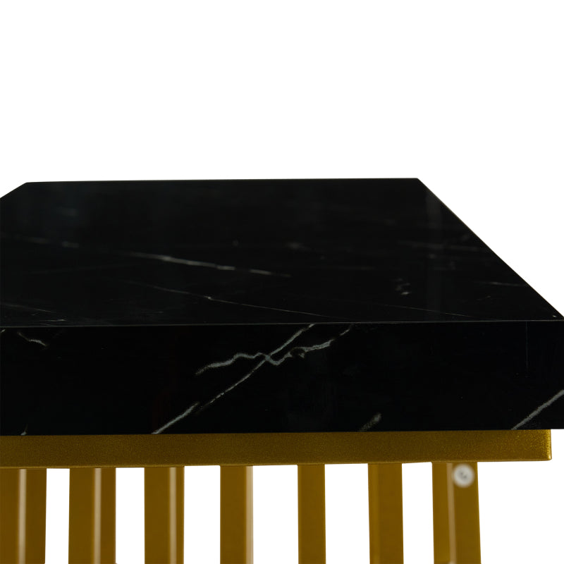 100*35*80cm moderner, schlichter schwarzer Hochglanz-Couchtisch, kleiner Beistelltisch fürs Wohnzimmer, Konsolentisch, goldener Sockel kann auf zwei Arten installiert werden