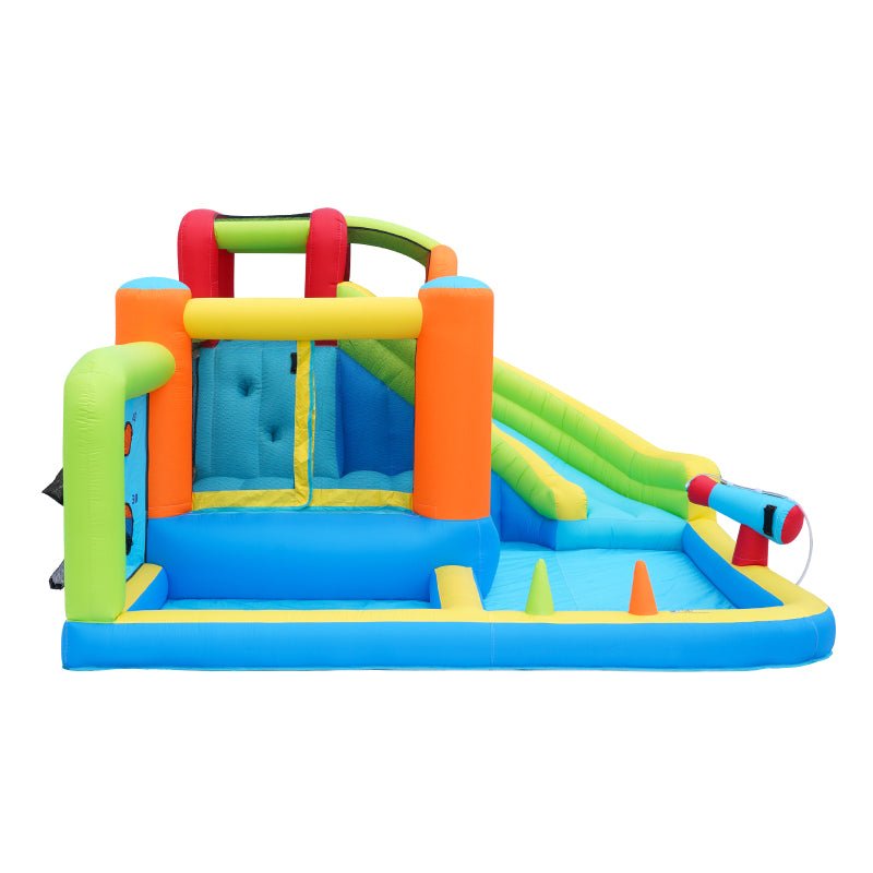 [Ganzjähriger Spielspaß] Hüpfburg mit Gebläse Multifunktionaler Wasserpark+Trampolinpark für Kinder, Inklusive 450W-Gebläse