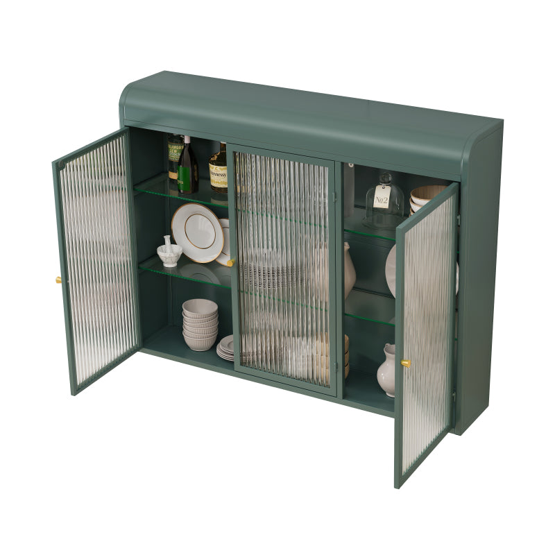 3 Door Arched Wall Mounted Glass Cabinets for Kitchen, Living Room and Bathroom(Dark green)