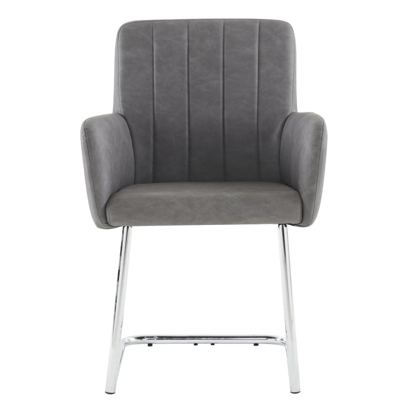 2er Set Esszimmerstühle mit vertikalen Streifen, Kunstleder, grau