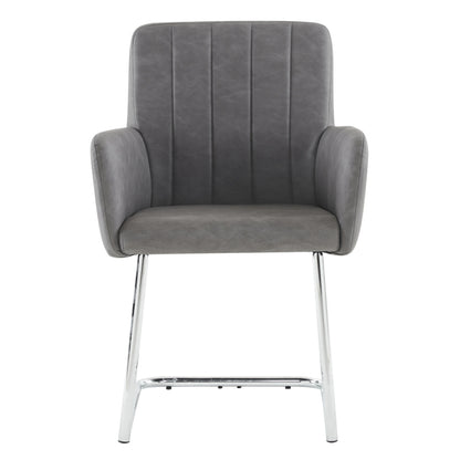 2er Set Esszimmerstühle mit vertikalen Streifen, Kunstleder, grau