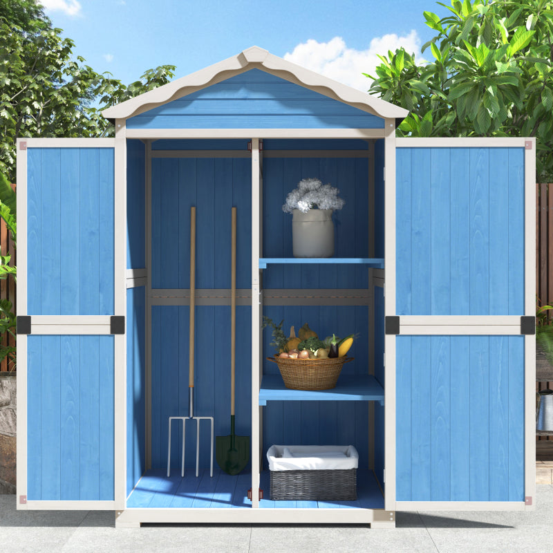 Outdoor Holz Gartenmöbel Aufbewahrungsschuppen, Werkzeughaus für Garten, Terrasse, verblassungsfrei, wetterfest, sicher und geschützt, wartungsfrei, umweltfreundlich, blau