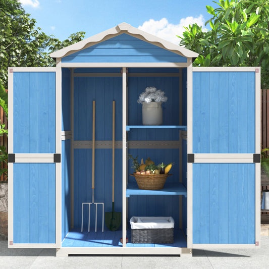 Outdoor Holz Gartenmöbel Aufbewahrungsschuppen, Werkzeughaus für Garten, Terrasse, verblassungsfrei, wetterfest, sicher und geschützt, wartungsfrei, umweltfreundlich, blau