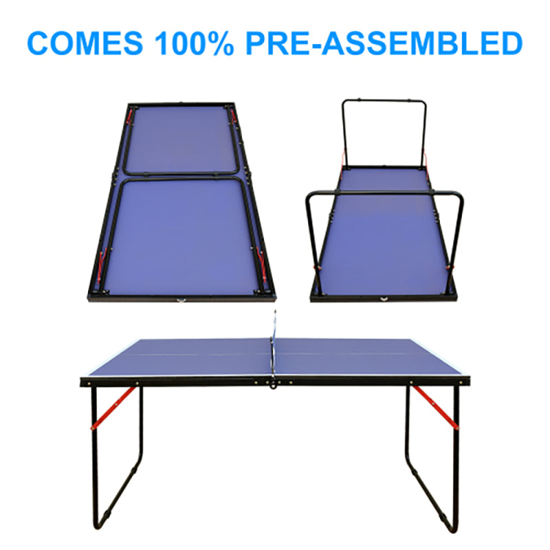 137.2cm/4.5FT Foldable Table Tennis Table, Portable Ping Pong Table Set with Net, 2 Table Tennis Paddles and 3 Balls Indoor & Outdoor Games Easy to Store