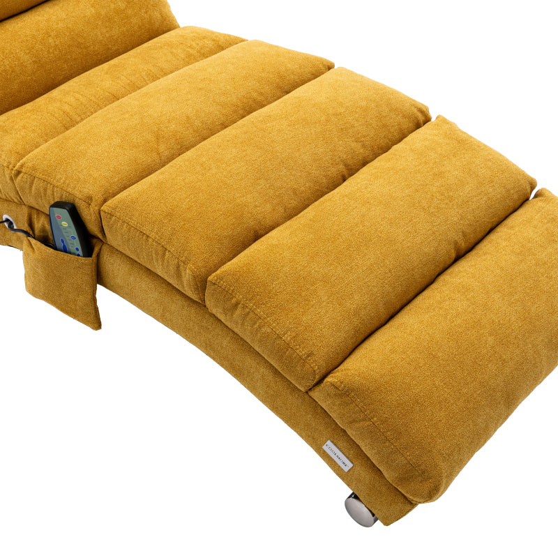 Sackleinen Massage Chaise Lounge Indoor mit Fernbedienung, Ergonomische elektrische Massage Long Lounger mit 5 Modi für Büro, Wohnzimmer, Schlafzimmer (Senfgelb)