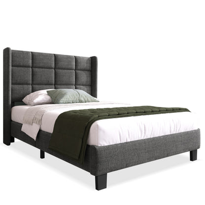 Modernes Design Polsterbett Mit seinem gepolstertes Kopfteil Einzelbett mit Lattenrost, 90x200cm ,in Grau Leinen, mittelfest (Ohne Matratze)