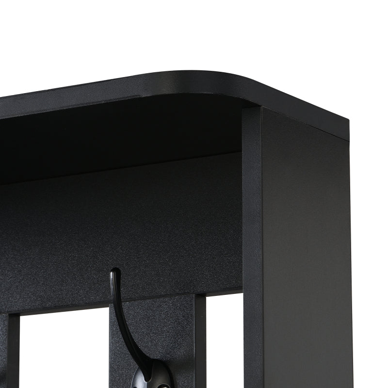 Flurgarderobe mit gepolsterter Aufbewahrungsbank, multifunktionaler Flur-Schuhschrank mit Stecktafel, moderne Garderobe mit 4 Haken für Eingangsbereich, Waschküche, Schwarz,H180/B100/T35 cm