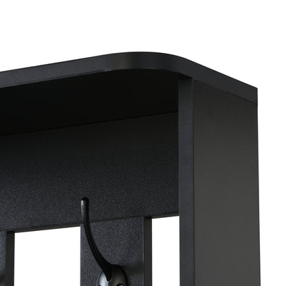 Flurgarderobe mit gepolsterter Aufbewahrungsbank, multifunktionaler Flur-Schuhschrank mit Stecktafel, moderne Garderobe mit 4 Haken für Eingangsbereich, Waschküche, Schwarz,H180/B100/T35 cm