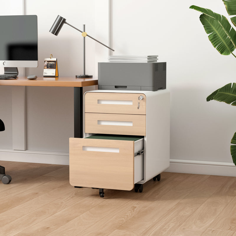 3 Drawer Mobile File Cabinet Under Desk Office,Simple Style Versatile Storage Cabinet for Legal/Letter/A4 Files, 5 Wheel Design Anti-Tilting Cold Rolled Steel Waterproof Moisture-Proof White