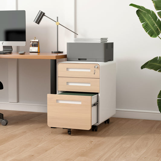 3 Drawer Mobile File Cabinet Under Desk Office,Simple Style Versatile Storage Cabinet for Legal/Letter/A4 Files, 5 Wheel Design Anti-Tilting Cold Rolled Steel Waterproof Moisture-Proof White
