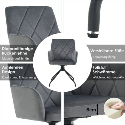 4er Set 360° Drehbarer Esszimmerstühle mit Rautenmuster, Lendenwirbelstütze,Samt, anthrazit