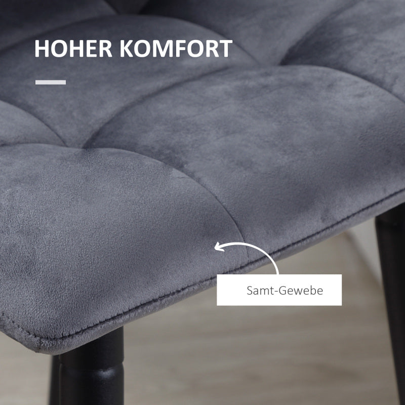 barhocker 2er-Set für Küche, modernes Design mit Samtbezug und Stahlbeinen, rutschfeste Fußkappen, bis 120 kg, Grau