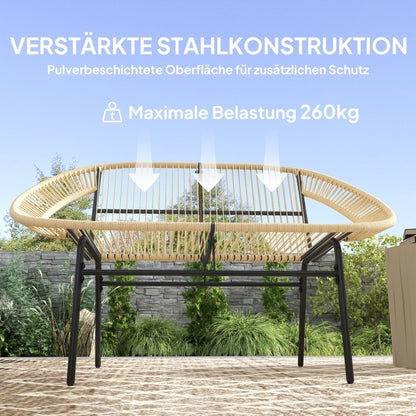 2-Sitzer Gartenbank Polyrattan, wetterfest Sitzbank im Rattangeflecht-Design, für Balkon, Terrasse, Garten, Khaki