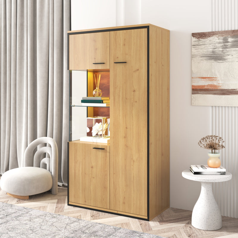 Moderne Vitrine mit LED-Beleuchtung - 150Hcm - Glastür, Mehrzweckregale, 15 Farboptionen, Großer Stauraum, Glasboden, Schaukasten, Präsentationsmöbel, Schrank mit Beleuchtung,Möbel mit Glastür