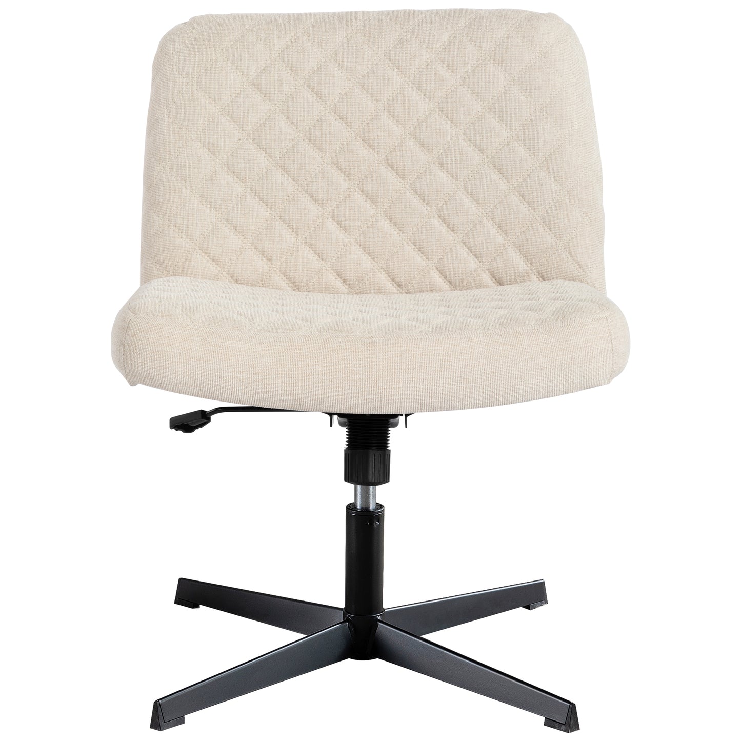 Bürostuhl Ohne Armlehnen,Home Office Stuhl Keine Räder,Heavy Duty Metallbasis,120°Schaukelnder breiter Sitz Ergonomischer Stuhl, Dicken gepolsterte Dreh Eitelkeit Stuhl für Heim und Büro Cream+Linen+Metal