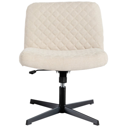 Bürostuhl Ohne Armlehnen,Home Office Stuhl Keine Räder,Heavy Duty Metallbasis,120°Schaukelnder breiter Sitz Ergonomischer Stuhl, Dicken gepolsterte Dreh Eitelkeit Stuhl für Heim und Büro Cream+Linen+Metal