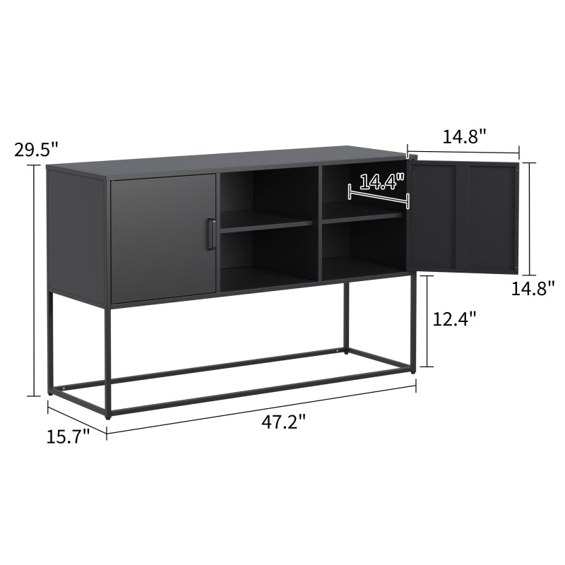 Schwarzer Metall-Akzent-Schrank, Sideboard-Buffet und Aufbewahrungs-Schrank-Safe, Robuster Metallbau mit stilvollem Schwarz, H 75 cm × B 120 cm × T 40 cm