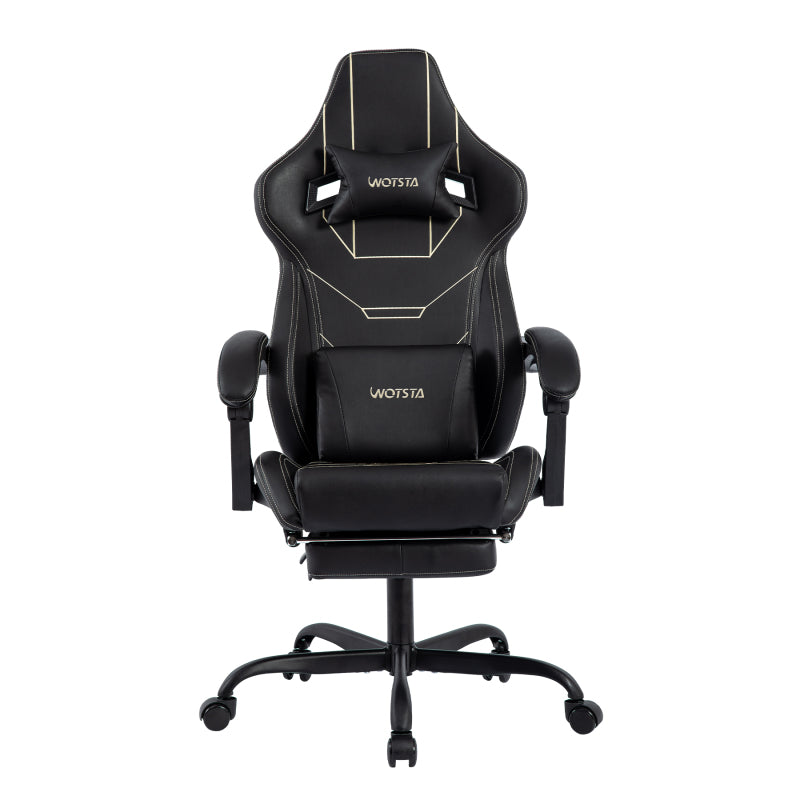 Gaming Stuhl Ergonomisch Gaming Chair Bürostuhl mit Fußstütze Racing Computerstuhl Höhenverstellbar Gepolstert Computerstuhl Lendenwirbelstütze Blaubeige