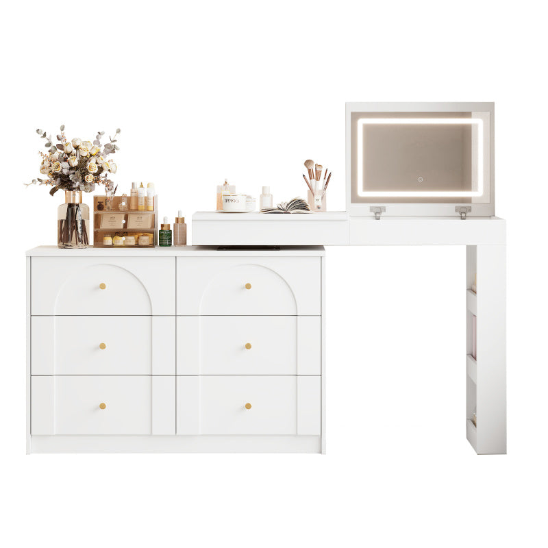 Drehbarer Schminktisch mit LED-Beleuchtung, weiß