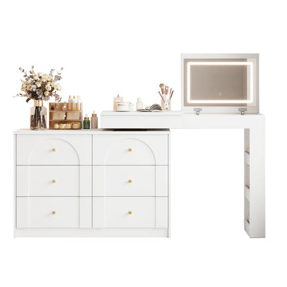 Drehbarer Schminktisch mit LED-Beleuchtung, weiß