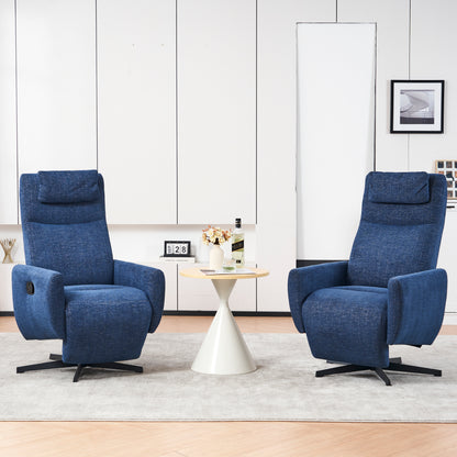 Bequemer Relaxsessel mit Liegefunktion – Chenille Fernsehsessel mit Fußstütze, drehbarer Stillsessel & Loungesessel für Wohnzimmer, modernes Sofa, Blau