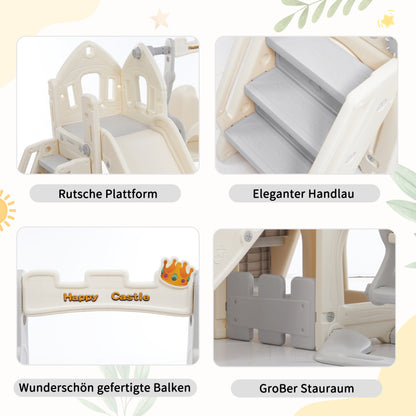 Kinderrutschen-Set mit Schaukel,5 in 1 Kinderrutsche, Rutsche, Klettern, Stauraum, Schaukel, Basketballrahmen ,Schaukel Rutsche für Indoor