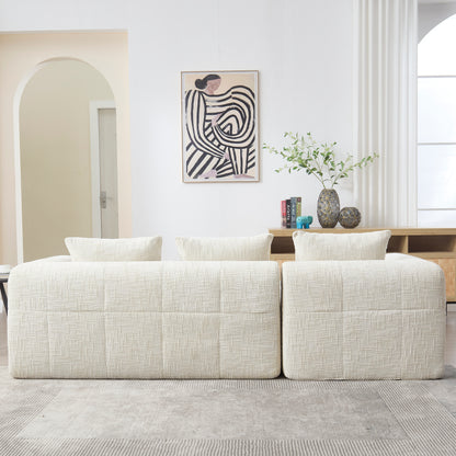 Modernes Sektionssofa, L-Sofa, 3-Sitzer-Sofa, keine Installation erforderlich, Chenille-Sofa mit Chaiselongue und Armlehnen, 3 Kissen, Seitentasche für Fernbedienung, Beige