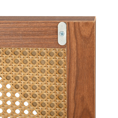 Sideboard mit 3 Rattan verzierten Türen Kommode Highboard mit Metallgriffe, für Schlafzimmer & Wohnräume & Büro, Nussbaum 129.8x 40x 76cm