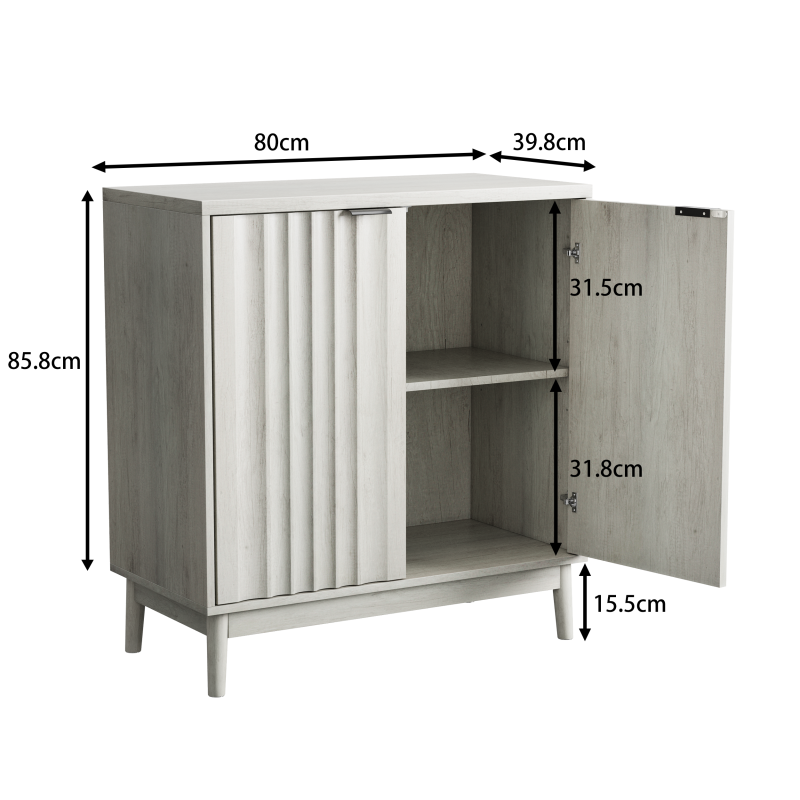 Rillenkantenschrank, unabhängiges Buffet mit verstellbaren Regalen, Holzschrank, passend für Wohnzimmer, Flur, Eingang, Grau