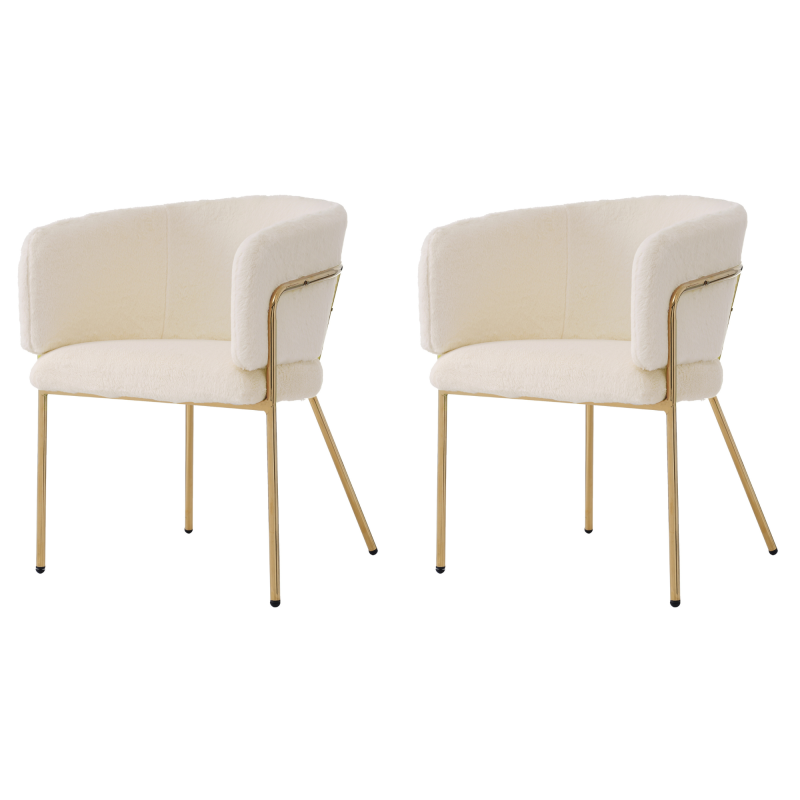 Freizeitstuhl, 2er-set, Esszimmerstuhl, Ankleide Stuhl mit vier Stützbeinen aus Metall, Kaninchendaunenimitat, beige