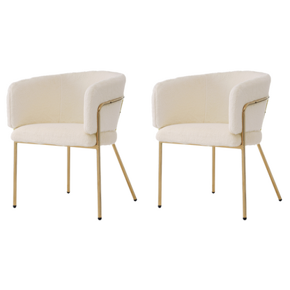 Freizeitstuhl, 2er-set, Esszimmerstuhl, Ankleide Stuhl mit vier Stützbeinen aus Metall, Kaninchendaunenimitat, beige