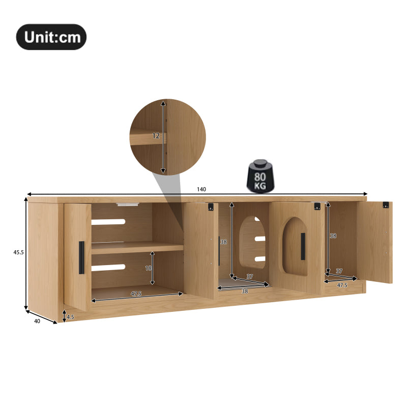 Versteckter Katzenschrank - Integrierter Kratzbaum und Belüftung, Tiermöbel für Flur und Eingangsbereich, 140 x 40 x 45,5 cm