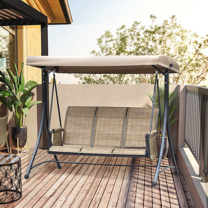 Hollywoodschaukel mit Seitentasche, 3-Sitzer Gartenschaukel mit verstellbarem Sonnendach, für Garten, Terrasse, Braun