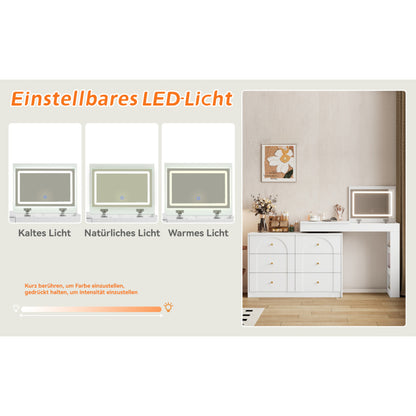 Drehbarer Schminktisch mit LED-Beleuchtung, weiß