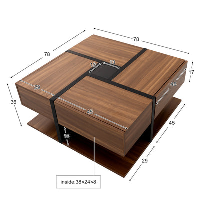 Couchtisch, Tisch mit 4 Schubladen, einzigartige Farbabstimmung und Liniendesign, Stauraum unten. 78*78*36cm