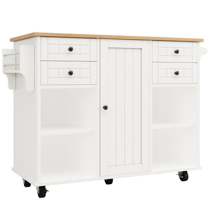 Moderne Kücheninsel (127×46×91,5cm) Küchenschrank Essschrank mit Holzmaserung Esswagen mit multifunktionalem Stauraum und herausnehmbaren Trennwänden, weiß