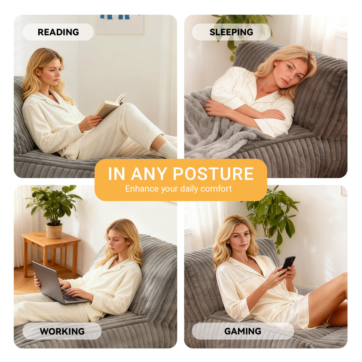 Modulares Bodensofa 160×80 cm, verstellbare Chaise Lounge als Schlafsofa, Cordbezug, ergonomisch, hellgrau